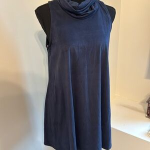 Navy suede dress - turtle neck with tank sleeves